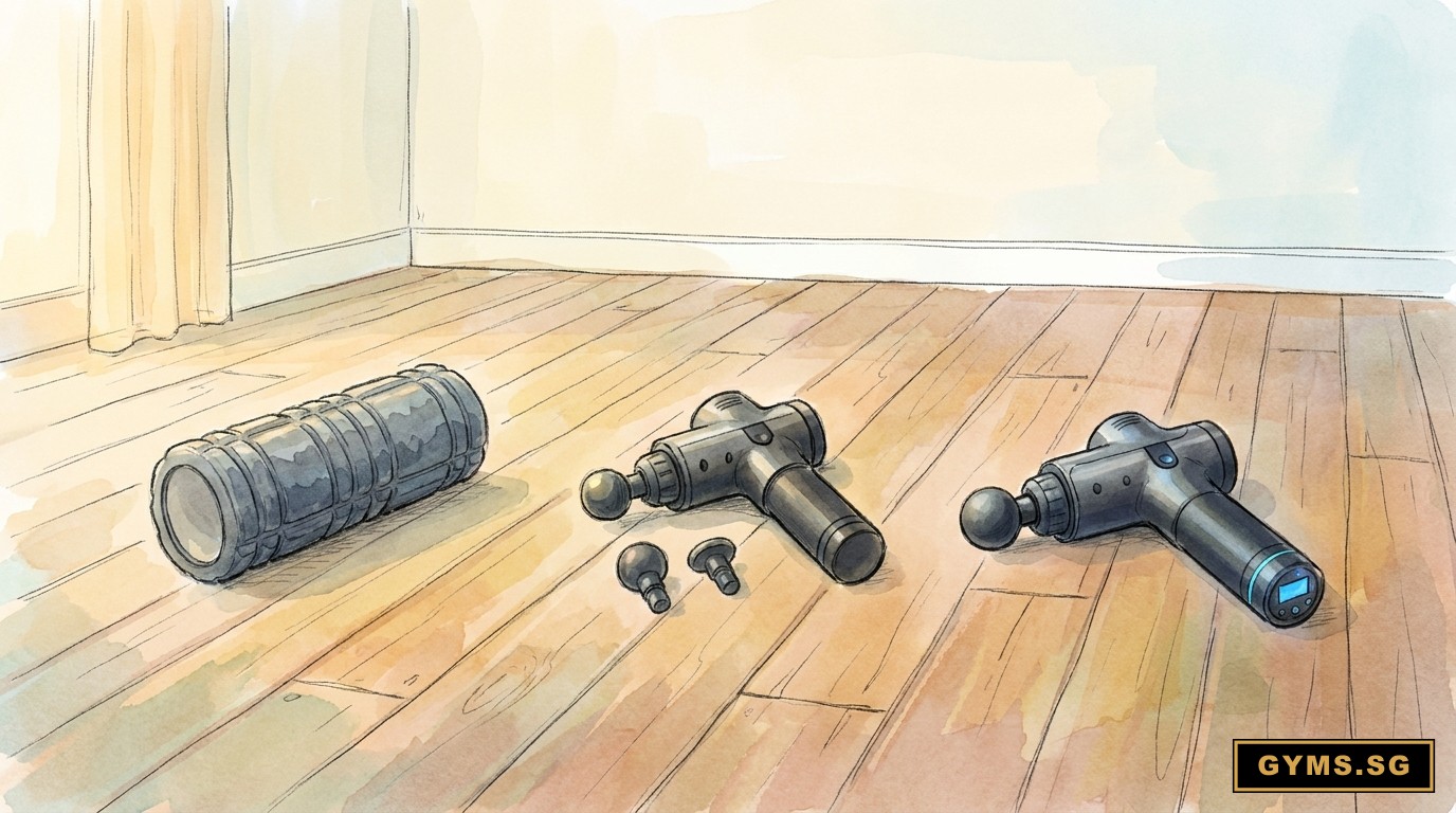 Three tiers of home recovery: foam roller, mid-tier percussion, premium percussion.