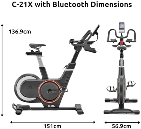 Adidas C-21X dimensions diagram showing 136.9 cm height, 151 cm length, 56.9 cm width, side and front views