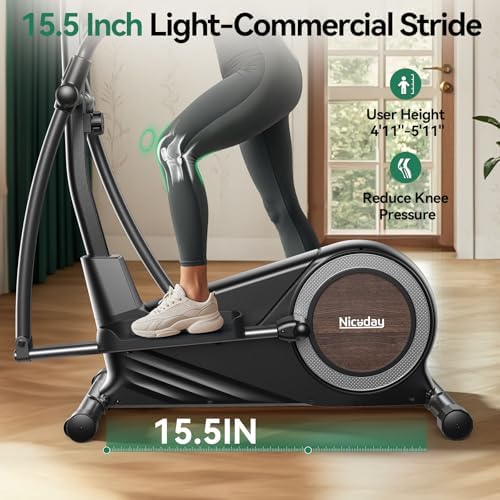 Niceday elliptical with 15.5 Inch Light-Commercial Stride and user height 4 foot 11 to 5 foot 11 overlays