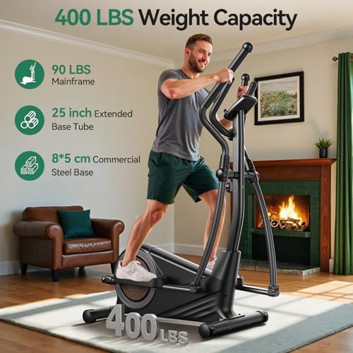 Niceday elliptical with 400 LBS weight capacity, 90 LBS mainframe, 25 inch extended base tube, 8x5 cm commercial steel base overlays