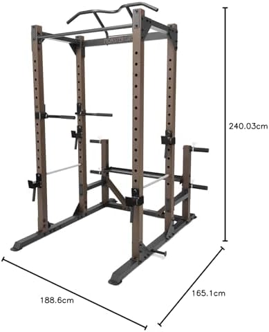 Steelbody Monster Cage with dimension overlays showing 188.6 cm width, 165.1 cm depth, and 240.03 cm height